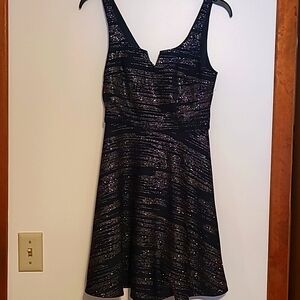 NWT Three Pink Hearts navy & rose gold metallic sleeveless dress Sz S